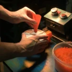 Water Blaster Drum Magazine 800 Round Orange 950015 Lifestyle Indoors Being Filled with Gel Beads on Counter