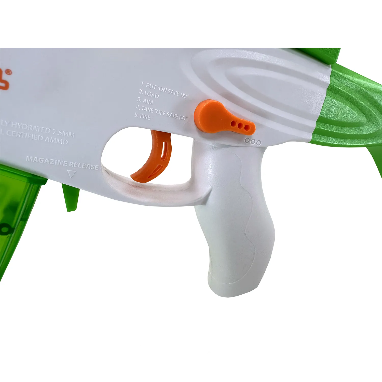 Full Auto Glow-In-The-Dark water bead blaster safety lever view Full Auto Glow-In-The-Dark water bead blaster safety lever view